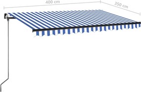 vidaXL Χειροκίνητη τέντα με ηλιακό LED 4 x 3,5 m Μπλε και Λευκή Ράβδος
