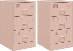vidaXL Κομοδίνα 2 τεμ. Ροζ 34,5x39x62 εκ. από Χάλυβα