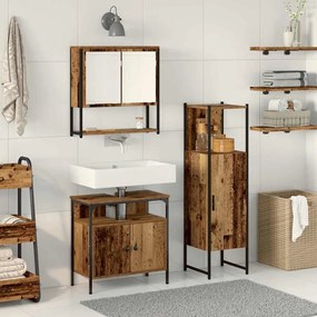 vidaXL Σετ Επίπλων Μπάνιου με ράφι 3 pcs Καφέ Επεξεργασμένο ξύλο