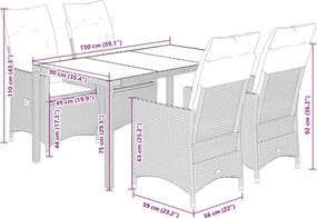 vidaXL Σετ Τραπεζαρίας Κήπου 5 τεμ. Γκρι Συνθ. Ρατάν με Μαξιλάρια