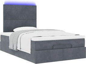 vidaXL Οθωμανικό κρεβάτι με στρώματα &amp; LEDs Σκούρο γκρι Βελούδο