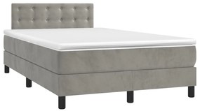 vidaXL Κρεβάτι Boxspring με Στρώμα Ανοιχτό Γκρι 120x190 εκ. Βελούδινο