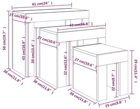 vidaXL Τραπεζάκια Ζιγκόν 3 τεμ. Γκρι Sonoma από Επεξεργασμένο Ξύλο