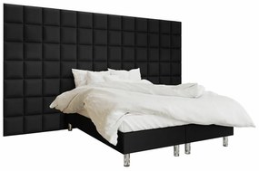 Κρεβάτι continental Logan 102, Continental, Διπλό, Μαύρο, 180x200, Οικολογικό δέρμα, Τάβλες για Κρεβάτι, 360x200x180cm, 159 kg, Στρώμα: Ναι