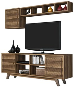 TV FURNITURE SET  MELAMINE IN WALNUT COLOR 160x35x56.2Hcm.