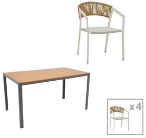Τραπεζαρία Nares- Glisten C σετ 5τεμ ανθρακί-λευκό αλουμίνιο και plywood σε φυσικό χρώμα 140x80x72.5εκ 140x80x72.5 εκ.