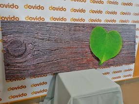 Φύλλο εικόνας σε σχήμα καρδιάς σε ξύλινο φόντο