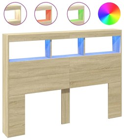 vidaXL Κεφαλάρι με Αποθηκευτικό Χώρο &amp; LED Sonoma Δρυς 140x17x102 εκ.