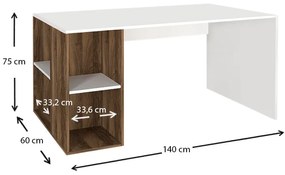 Γραφείο εργασίας Coral Megapap χρώμα λευκό - καρυδί 140x60x75εκ.