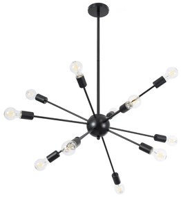 GloboStar® MILANO 01486 Μοντέρνο Industrial Φωτιστικό Οροφής Πολύφωτο 12 x E27 Μαύρο Μεταλλικό Πλεγμα Φ80 x Y78cm