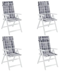Μαξιλάρια Καρέκλας με Ψηλή Πλάτη 4 τεμ Γκρι Καρό Ύφασμα Oxford - Γκρι