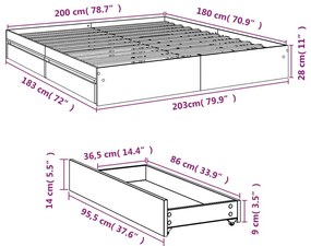 Πλαίσιο Κρεβατιού με Συρτάρια Λευκό 180x200 εκ Επεξεργ. Ξύλο - Λευκό