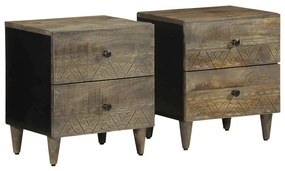 Κομοδίνα 2 τεμάχια ανοιχτό γκρι 40x33x46 cm μασίφ ξύλο Mango - Γκρι
