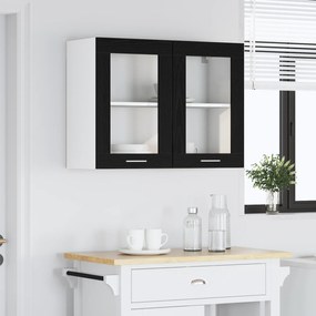 vidaXL Μαύρη Δρύινη Κρεμαστή Καμπίνα Γυαλιού 80x31x60 cm από Επεξεργασμένο Ξύλο