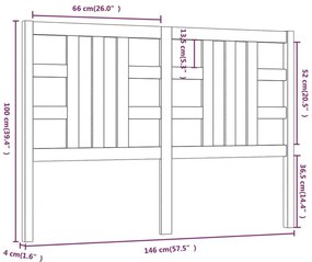 Κεφαλάρι Κρεβατιού Γκρι 146 x 4 x 100 εκ. από Μασίφ Ξύλο Πεύκου - Γκρι