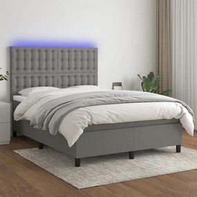 Κρεβάτι Boxspring με Στρώμα & LED Σκ.Γκρι 140x190εκ. Υφασμάτινο
