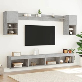 vidaXL Έπιπλα Τοίχου Τηλεόρασης 6 τεμ. LED Γκρι Σκυρ. από Επεξ. Ξύλο