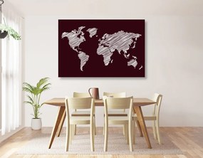 Εικόνα εκκολάπτεται παγκόσμιος χάρτης σε μπορντό φόντο - 90x60