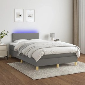 3133622 vidaXL Κρεβάτι Boxspring με Στρώμα &amp; LED Σκ.Γκρι 120x200 εκ Υφασμάτινο Γκρι, 1 Τεμάχιο