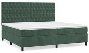 vidaXL Κρεβάτι Boxspring με Στρώμα Σκούρο Πράσινο 200x200εκ. Βελούδινο