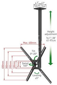 Barkan 3500B.B Βάση Τηλεόρασης Οροφής 13" - 65" Τηλεσκοπική