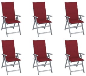 Καρέκλες Κήπου Ανακλινόμενες 6 τεμ. Ξύλο Ακακίας με Μαξιλάρια - Γκρι