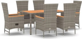 vidaXL Σετ Τραπεζαρίας Κήπου 7 τεμ. Γκρι Συνθ. Ρατάν με Μαξιλάρια