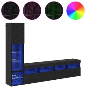 Μονάδα Τοίχου Τηλεόρασης 4 pcs Μαύρη Οξυά Επεξεργασμένο ξύλο