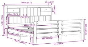 Κρεβάτι Βιβλιοθήκη Χωρίς Στρώμα 200x200 εκ Μασίφ Ξύλο Πεύκου - Καφέ