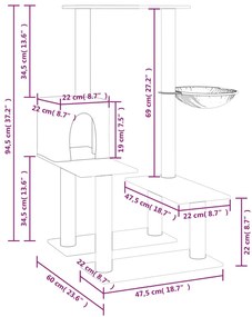vidaXL Γατόδεντρο Σκούρο Γκρι 94,5 εκ. με Στύλους Ξυσίματος από Σιζάλ