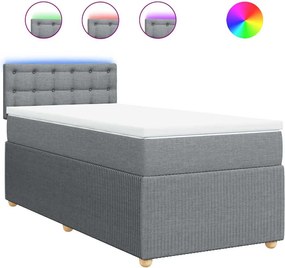vidaXL Κρεβάτι Boxspring με Στρώμα Ανοιχτό Γκρι 90x200 εκ. Υφασμάτινο