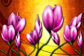 Εικόνα ροζ λουλουδιών σε στυλ έθνο - 120x80