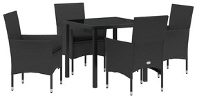 vidaXL Σέτ φαγητού για κήπο με μαξιλάρι 5 pcs Μαύρο Πολυ ράταν