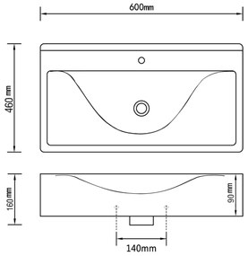 vidaXL Νιπτήρας με Οπή Υπερχείλισης Χρυσός 60 x 46 x 16 εκ. Κεραμικός
