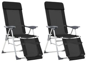 Καρέκλες Κάμπινγκ Πτυσσόμ. με Υποπόδια 2 τεμ. Μαύρες Textilene