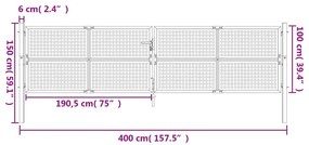 Πύλη Κήπου Ανθρακί 400 x 150 εκ. Ατσάλινη - Ανθρακί