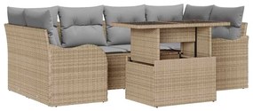 vidaXL Σετ Καναπέ Κήπου με μαξιλάρι 7 pcs Μπεζ Πολυ ράταν
