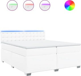 vidaXL Κρεβάτι Boxspring με Στρώμα Λευκό 200x200 εκ. Συνθετικό Δέρμα