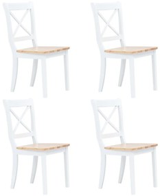 Καρέκλες Τραπεζαρίας 4 Τεμ. Λευκό/Αν. Ξύλο Μασίφ Ξύλο Καουτσούκ