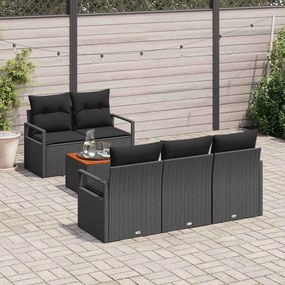 vidaXL Σετ Καναπέ Κήπου με μαξιλάρι 6 pcs Μαύρο Πολυ ράταν