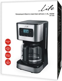 Προγραμματιζόμενη καφετιέρα φίλτρου 1.5L LIFE CM-200 950W με LCD ψηφιακή οθόνη και γυάλινη κανάτα