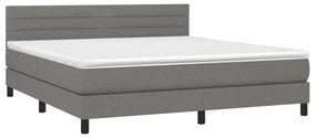 Κρεβάτι Boxspring με Στρώμα &amp; LED Σκ.Γκρι 180x200 εκ Υφασμάτινο - Γκρι