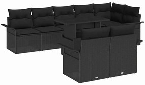 vidaXL Σετ Καναπέ Κήπου με μαξιλάρι 9 pcs Μαύρο Πολυ ράταν