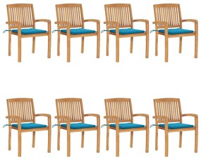 3073244 vidaXL Καρέκλες Κήπου Στοιβαζόμενες 8 τεμ. Μασίφ Ξύλο Teak &amp; Μαξιλάρια Μπλε, 1 Τεμάχιο