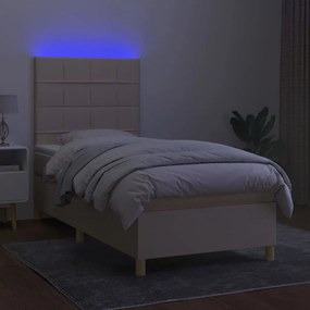 Κρεβάτι Boxspring με Στρώμα &amp; LED Κρεμ 90x190 εκ. Υφασμάτινο - Κρεμ