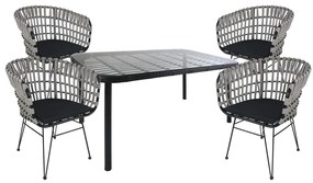 Σετ Τραπεζαρία Κήπου ArteLibre AMPLAS Μαύρο Μέταλλο/Rattan/Γυαλί Με 4 Καρέκλες 14990389-14990389