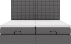 vidaXL Οθωμανικό κρεβάτι με στρώματα &amp; LEDs Γκρι Faux Leather