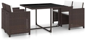 vidaXL Σετ Τραπεζαρίας Εξ. Χώρου 5 τεμ. Καφέ Συνθ. Ρατάν με Μαξιλάρια