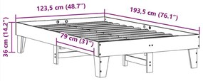 Σκελετός Κρεβατιού Χωρίς Στρώμα 120x190 εκ Μασίφ Ξύλο Πεύκου - Καφέ