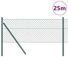 vidaXL Φράκτης Αλυσίδας  με 13 Στυλίσκους 0.6x25 μ Γαλβανισμένο Χάλυβα Πράσινος